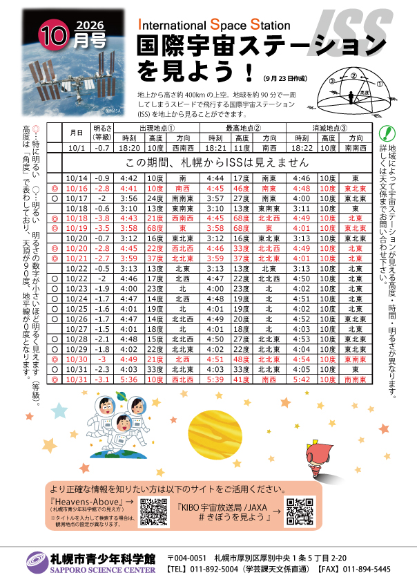 宇宙ステーションを見よう2026年10月号