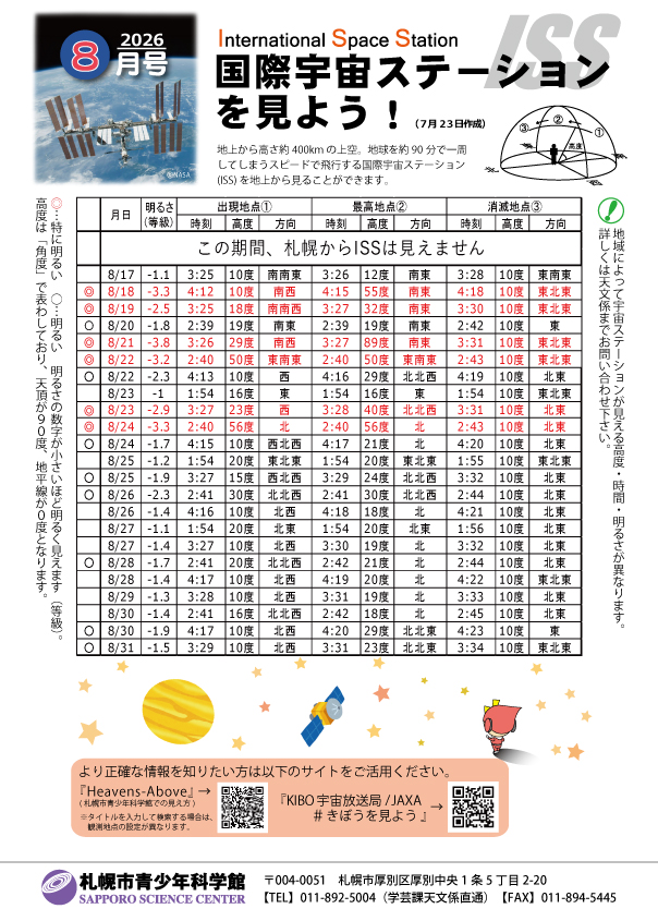 宇宙ステーションを見よう2026年8月号
